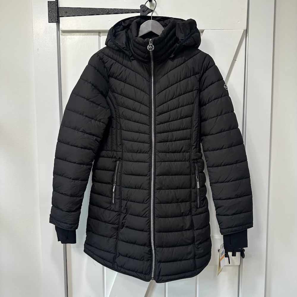Michael Kors Womens Jacket Size S Black Packable Puffer Hooded Quilted Coat NEW